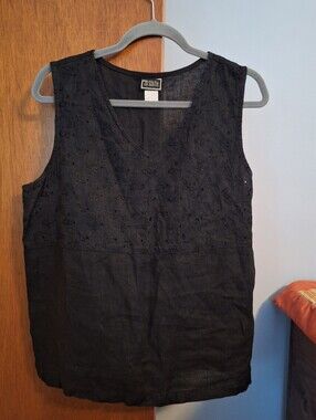 20 South Vintage Black V-neck Eyelet Embroidery Sleeveless Top Women's Size XL